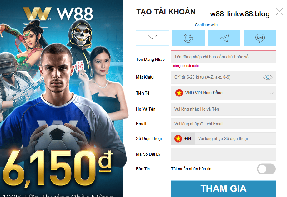 Biểu mẫu đăng ký W88 Biểu mẫu đăng ký W88